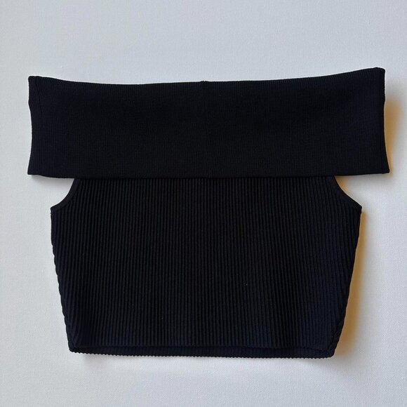 Babaton Aritzia Sculpt Knit Black Ribbed Off Shoulder Top - Picture 6 of 7